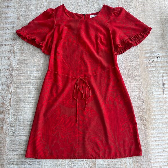 Love Fire Flutter Short Sleeve Red Burgundy Mini Dress Size Medium - Picture 1 of 11